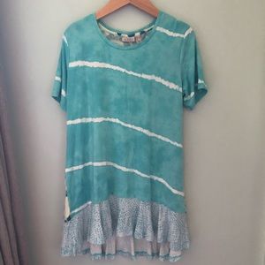 LOGO Lori Goldstein aqua tie dye tunic top MEDIUM